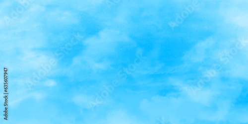 Bright and shinny cloudy sky blue watercolor background, Grunge style blue background with white clouds for any wallpaper and decoration and design.