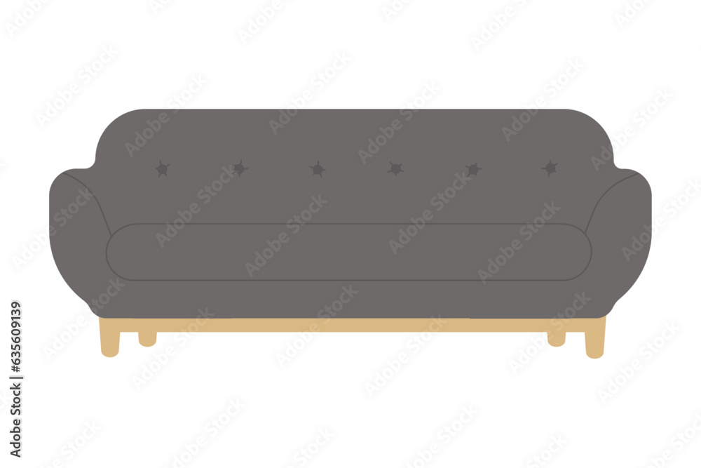 Gray sofa in flat style. Modern furniture for home or office. Isolated vector illustration