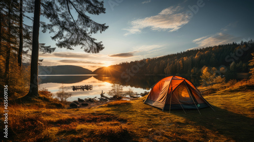 Tent in spring forest with ...