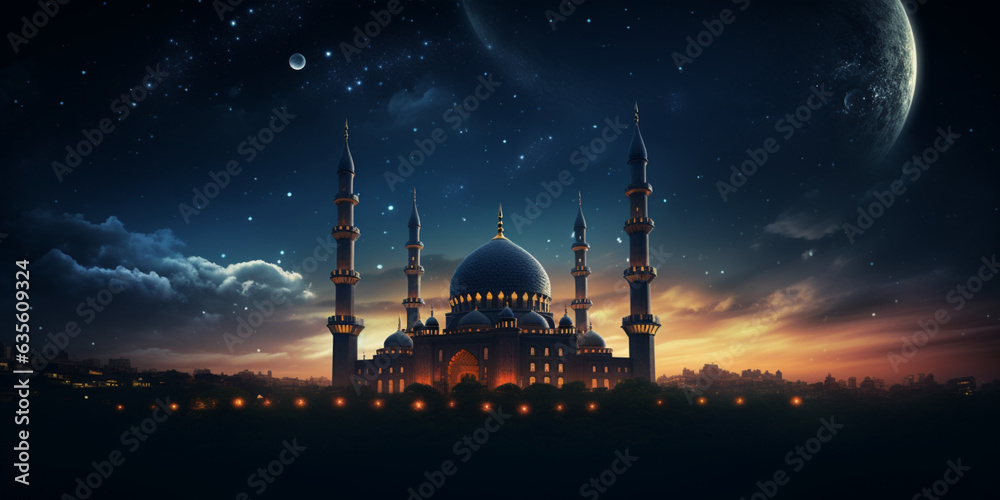 Fototapeta premium blue mosque, blue mosque at night, mosque at night, 