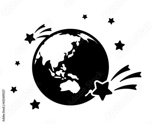 地球と星たちのシルエット