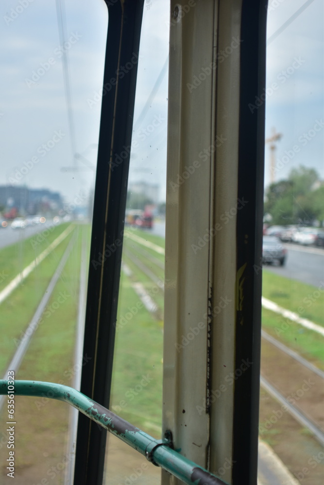 Fototapeta premium Interior of an old tram in the city