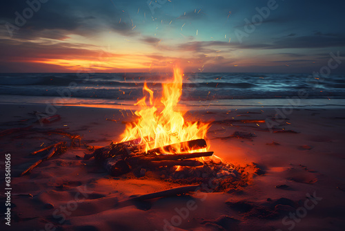 bonfire burning on the beach