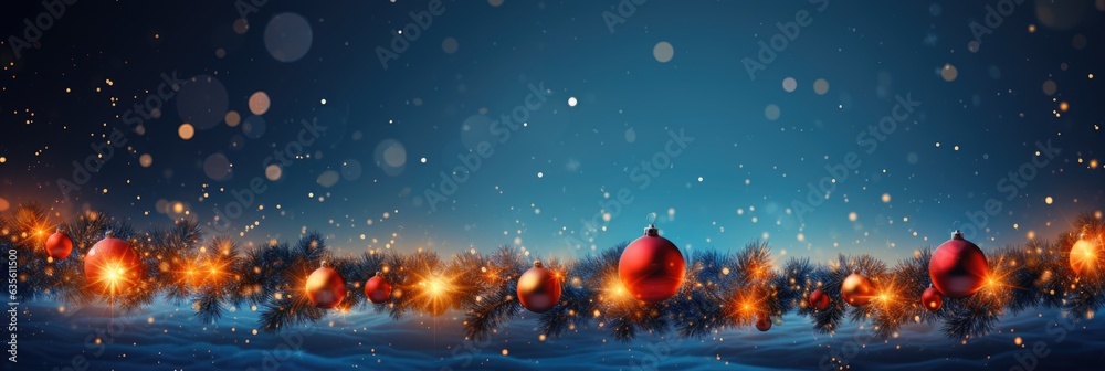 Christmas Baubles And Blurred Shiny Lights banner with text space greeting card - obrazy, fototapety, plakaty 