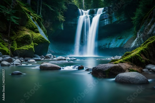 Waterfall on mountain river in the forest 