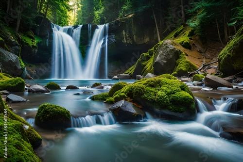 Waterfall on mountain river in the forest
