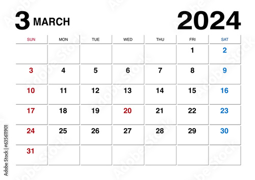 2024年3月のメモが書けるカレンダー photo