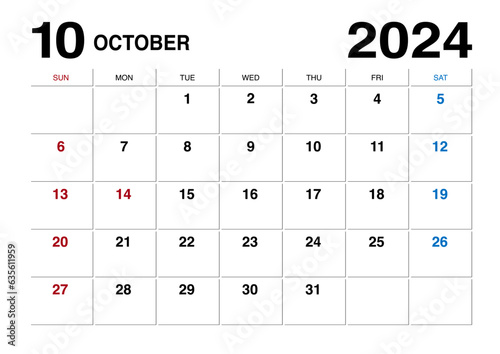 2024年10月のメモが書けるカレンダー