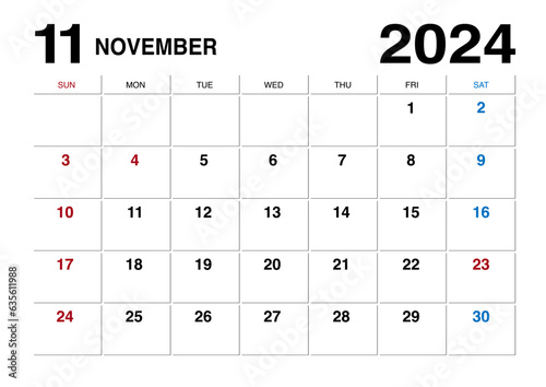 2024年11月のメモが書けるカレンダー
