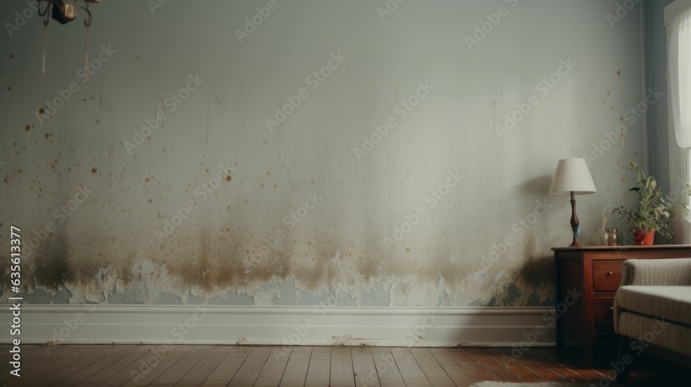 Large mildew stains on the wall in an apartment  - obrazy, fototapety, plakaty 