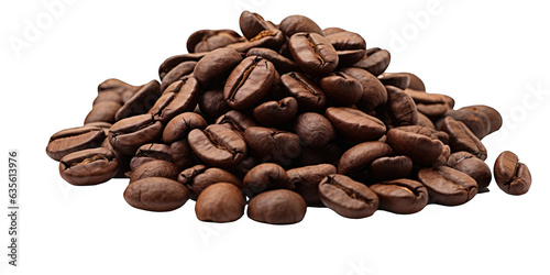 Pile of coffee beans cutout isolated against white transparent background 