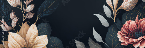 Banner with flowers and dark background. AI