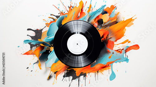 Vinyl Record isolated on white background, sketch, grunge style. Music retro icon. Vinyl record vintage label