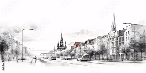 Cityscape Sketch, Sketch. Urban Architecture - Illustration on white background copy space