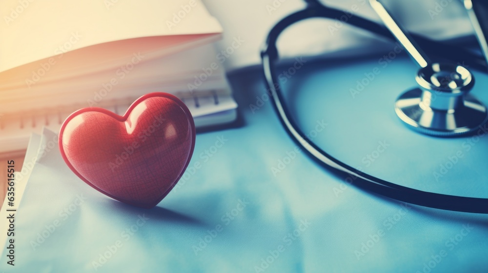 A heart-shaped stethoscope close-up. Generative AI A heart-shaped stethoscope close-up. Generative AI