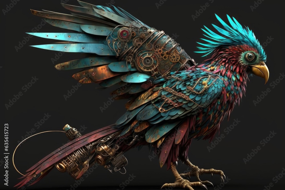 Obraz premium Colorful steampunk parrot with top hat, goggles, and vest