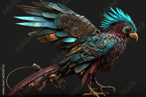 Colorful steampunk parrot with top hat, goggles, and vest © Олег Фадеев