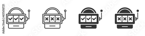 Slot machine icon with cross and check mark sign. Vector illustration.
