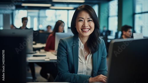 Beautiful asian business woman working in the office on the computer