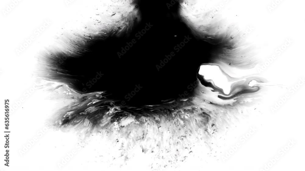 ink transition on white screen, drop texture, ink transition splatter blot , painting animation background animation, luma effect	Ink drops stream splatter stain leak spread flow scatter over screen	
