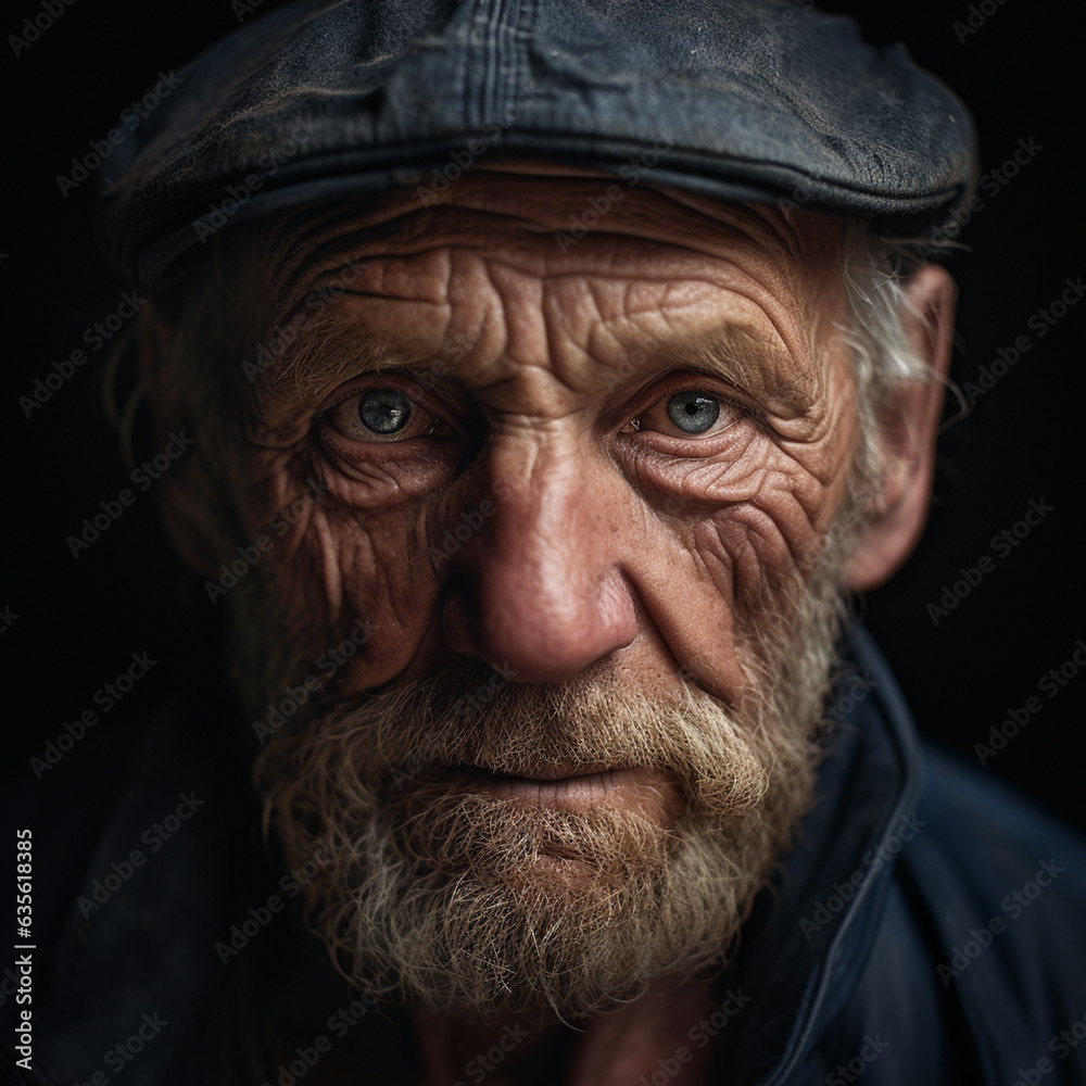 close-up portrait of an aged man wearing a hat close-up portrait of an aged man wearing a hat