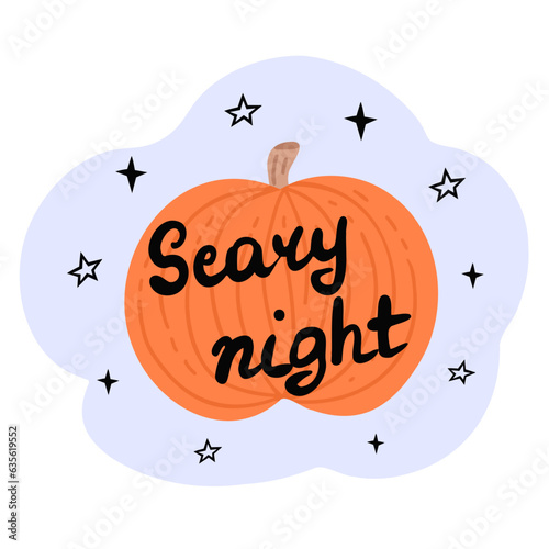 scary night and pumpkin. Vector Illustration for printing, backgrounds, covers and packaging. Image can be used for greeting cards, posters, stickers and textile. Isolated on white background.