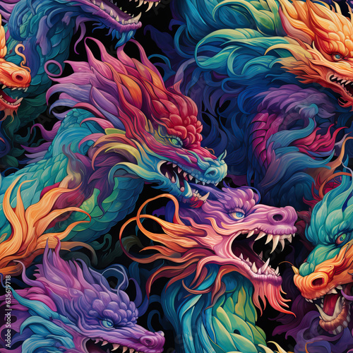 Dragons cartoon anime fantasy repeat pattern