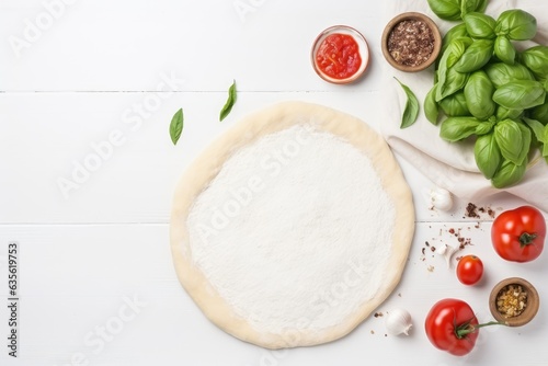 The ingredients for homemade pizza on white