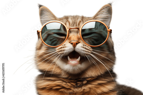 A Grinning Tabby Cat with Glasses, Isolated on a Transparent Background. AI