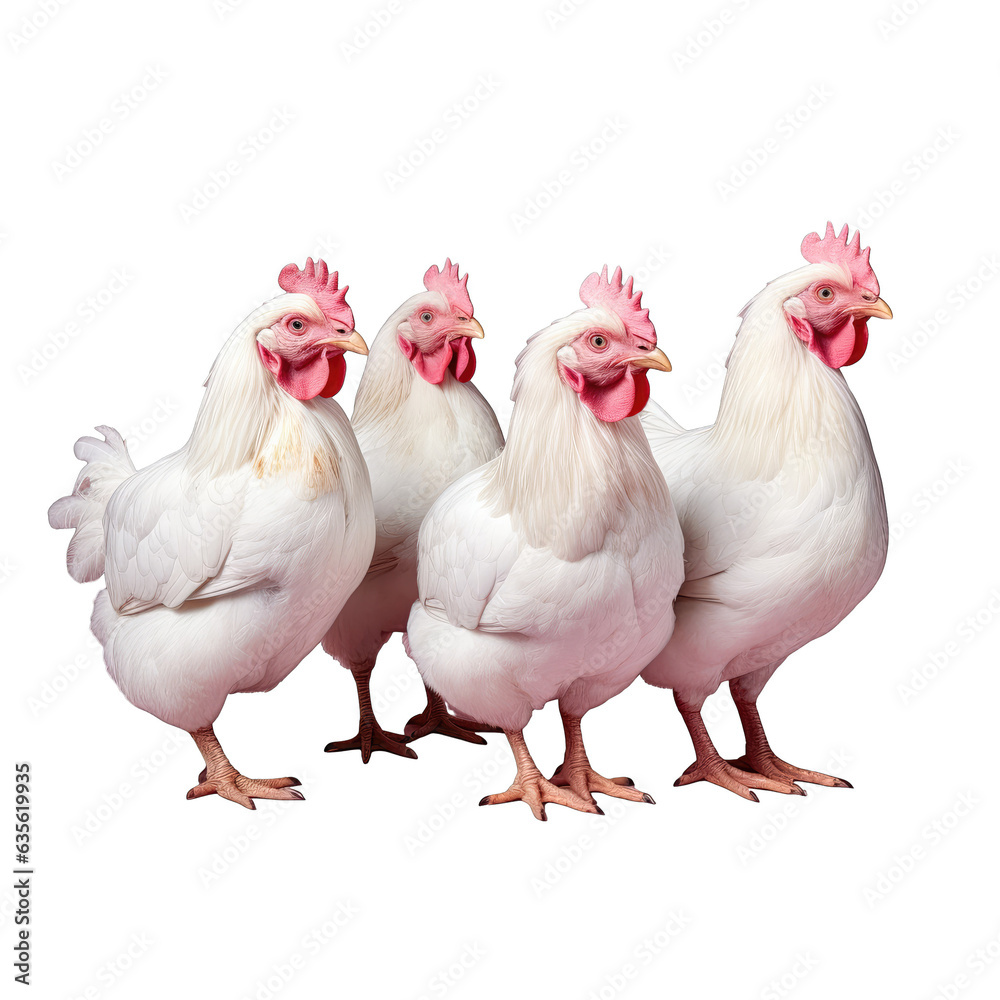 Fototapeta premium White boiler chickens gathered in a farm