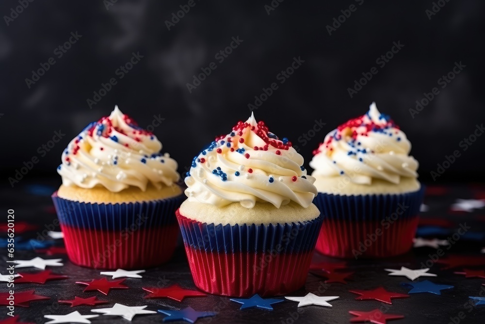 Traditional American vanilla three cupcakes