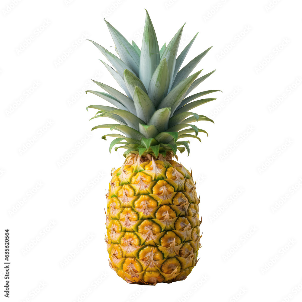 Pineapple photographed closely on transparent background Pineapple photographed closely on transparent background