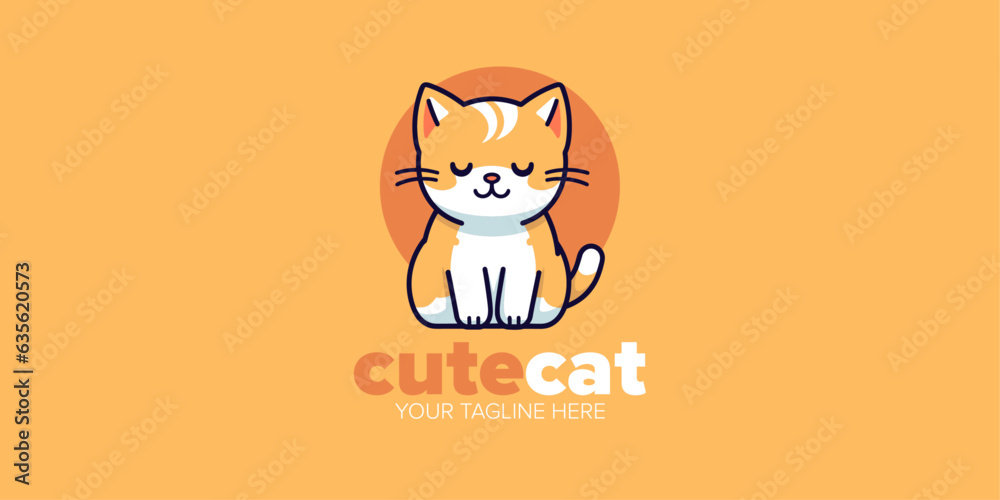 Cute Kawaii orange cat Mascot Cartoon Logo Design Icon Illustration Character Hand Drawn. Suitable for every category of business, company, brand like pet store or pet shop, toys, food