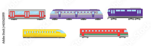 Passenger Train and Railroad Transport with Wagon Vector Set