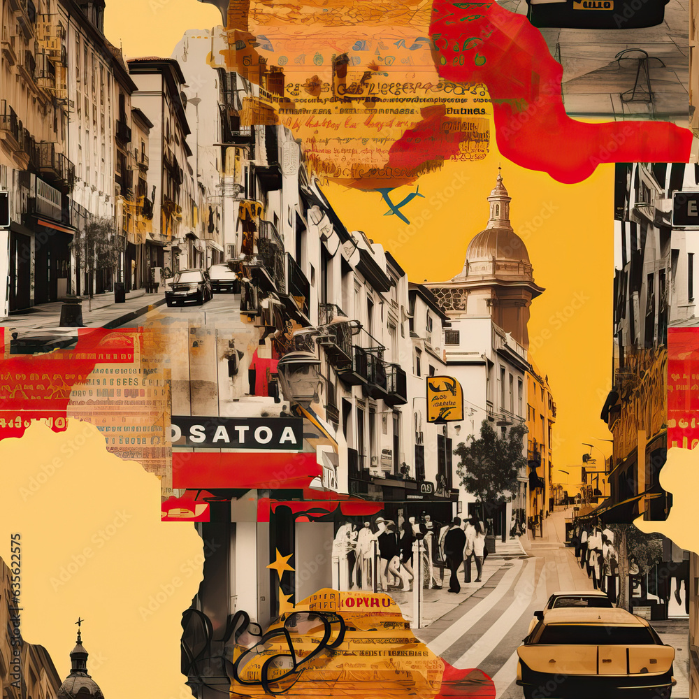 Fototapeta premium Travel Europe streets retro collage repeat pattern