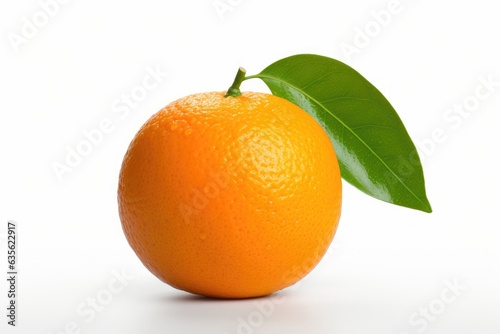Beautiful one Orange fruit with green leaf isolated on white background.