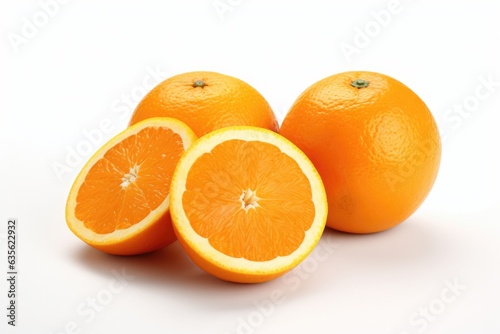 Beautiful Orange fruits with cut in half isolated on white background.