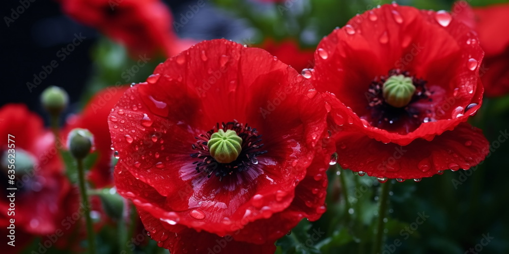 poppy flowers with morning dew water drops on wild field,bee and buterfly ,nature landscape background poppy flowers with morning dew water drops on wild field,bee and buterfly ,nature landscape background
