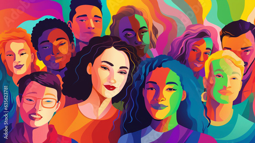 Diverse community coming together in unity and togetherness. Colorful illustration of diversity, inclusion, equality, and representation. Beauty of a multicultural, multiracial society 