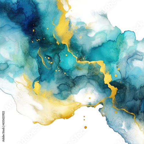 Watercolor Art Shades of blue and gold   Isolated On Transparent  PNG