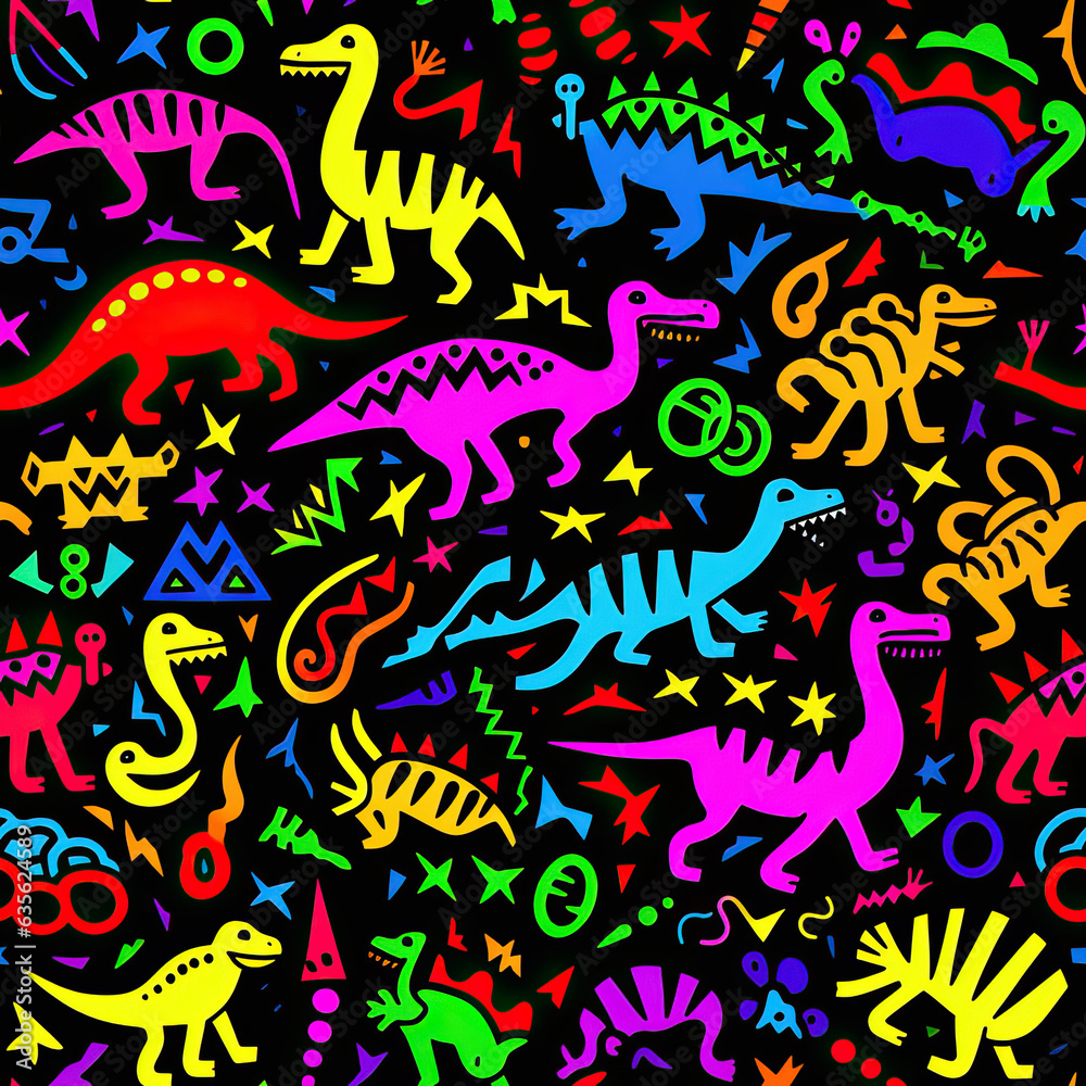 Cartoon dinosaur funny childish doodles repeat pattern