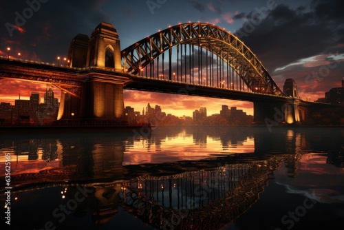 Metropolis Symphony: Capturing the Harmonious Interaction of Modern Bridges and the Enigmatic Glow of Evening Hues