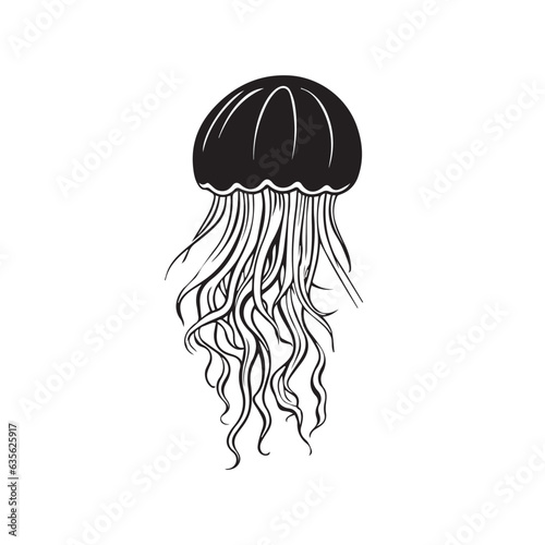 Jellyfish in cartoon, doodle style. 2d vector illustration in logo, icon style. Black and white