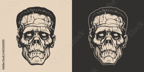 Fotografia Vintage retro Halloween zombie dead frankenstein character face portrait