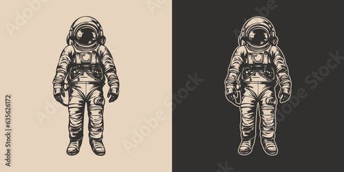 Set of vintage retro astronaut nasa future space adventure explore. Galaxy science trip. Graphic Art. Vector Illustration