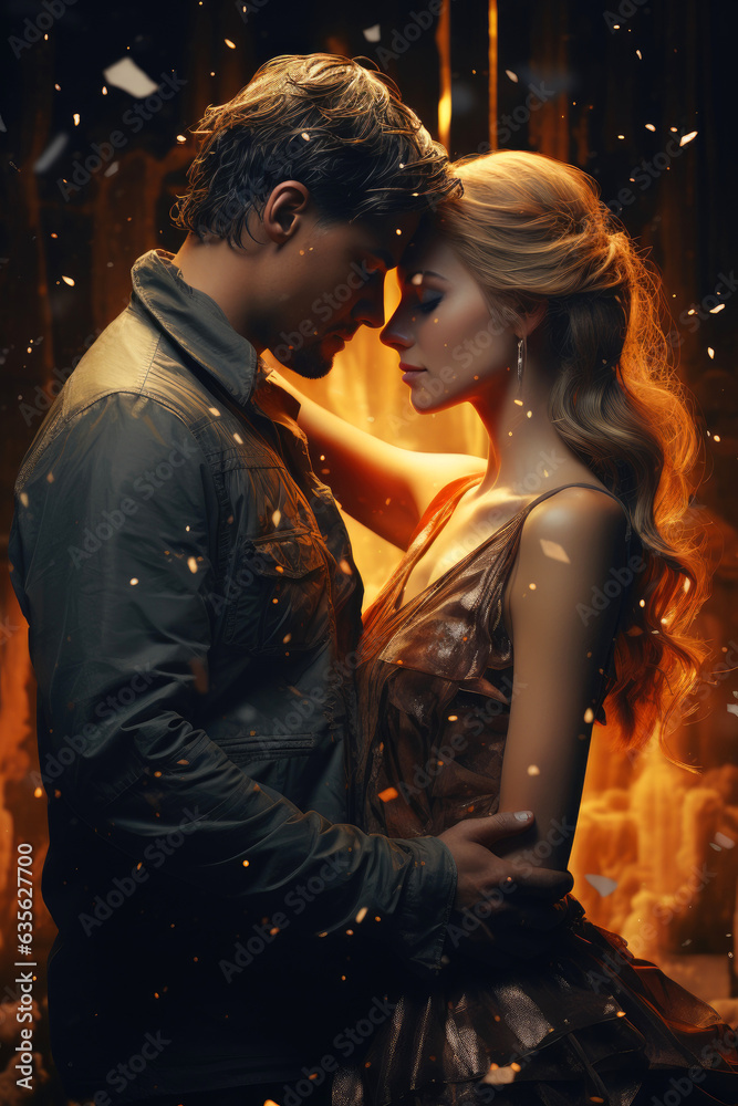 Beautiful couple in love hugging. Generative AI Beautiful couple in love hugging. Generative AI