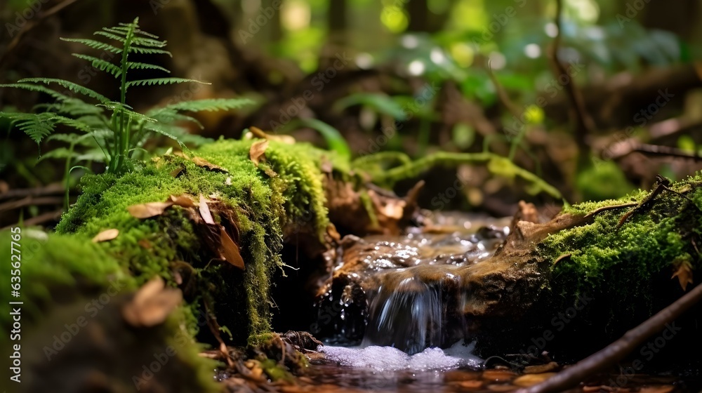 Close Up of a small Waterfall in the Forrest. Blurred Background
