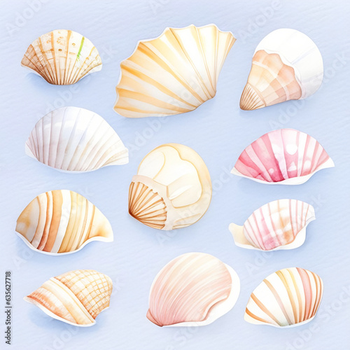 cute shell pattern  shells illustration on pale colors  generative ai  shell background