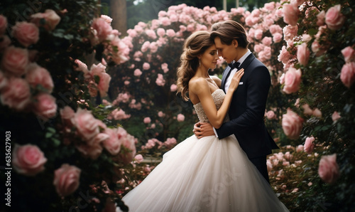 Beautiful couple in wedding outfit.