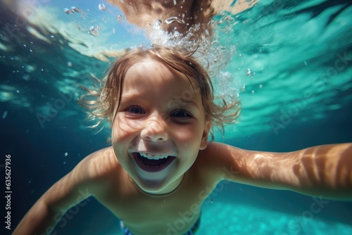 Happy Kid Swimming Underwater And Having Fun Happy © Tymofii